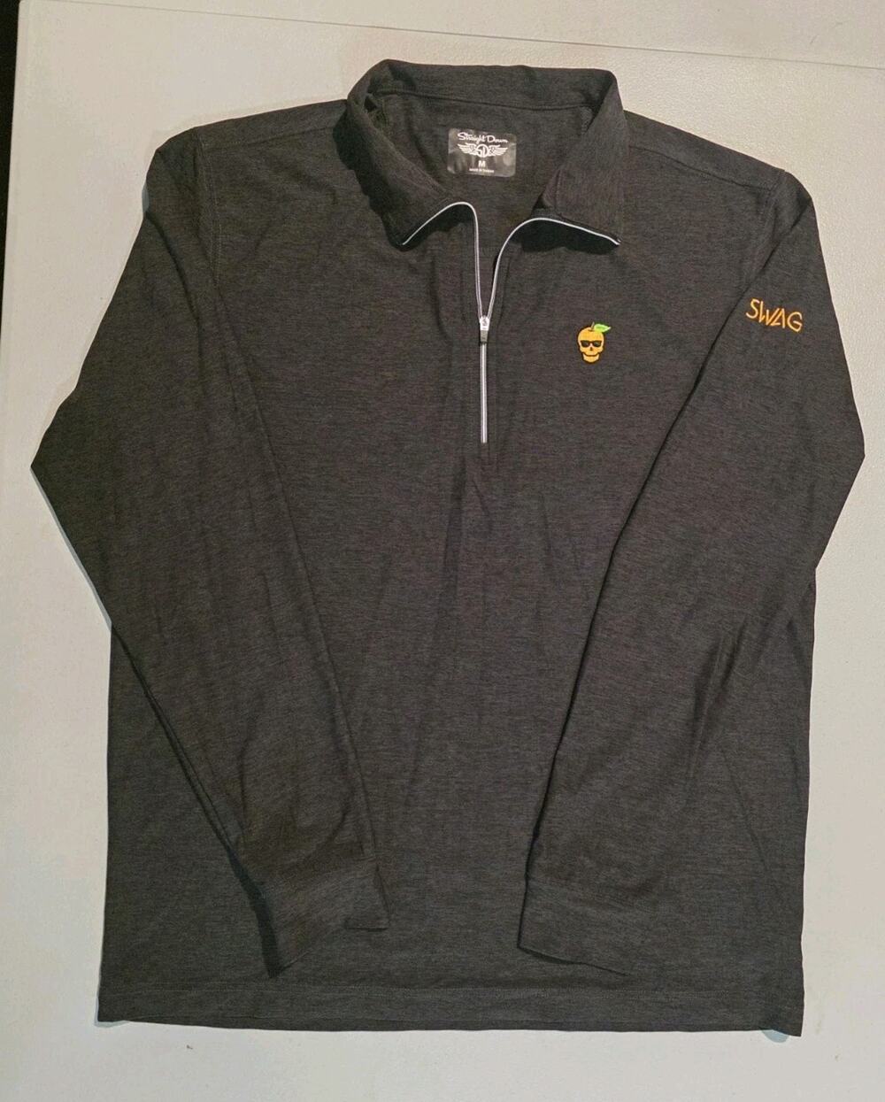 Straight Down SWAG Golf Orange Skull 1/4 Zip Pullover Mens Medium Gray